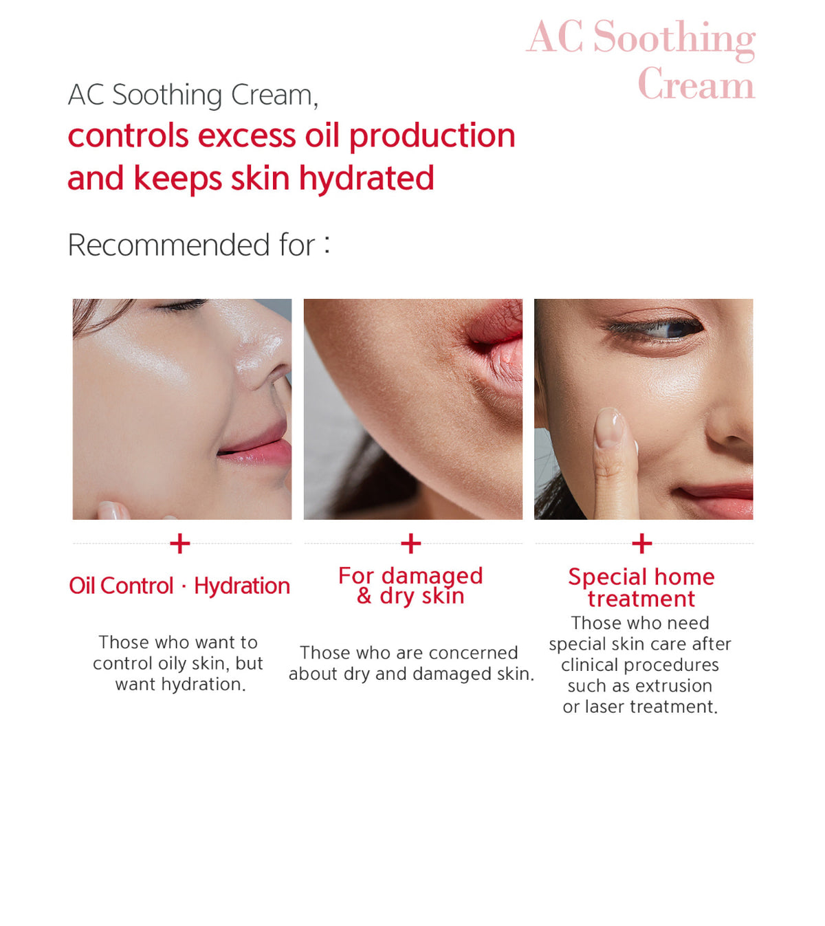 Advertisement for AC Soothing Cream with text and images of skin benefits.