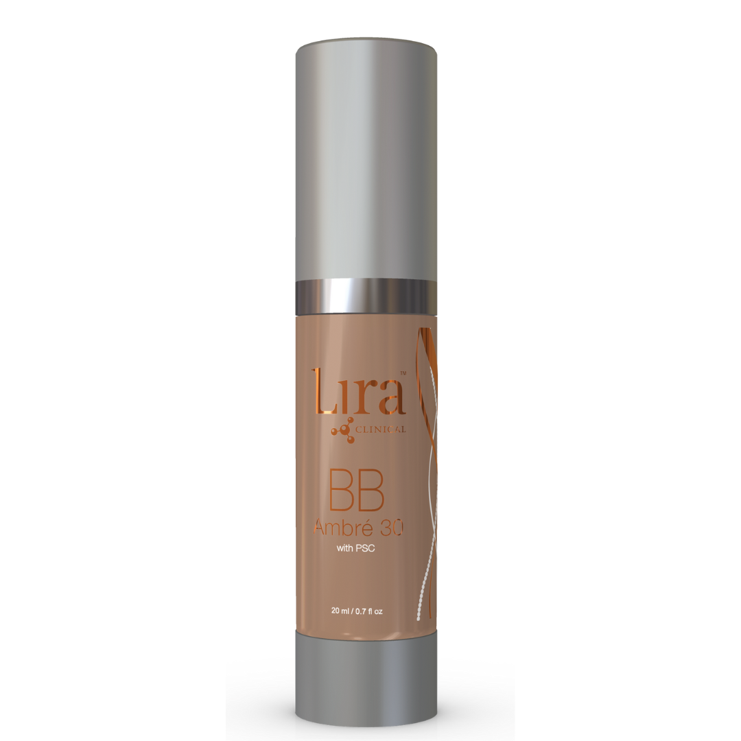 Lira Clinical BB Ambré 30 tinted moisturizer bottle with pump, medium shade, 0.7 oz