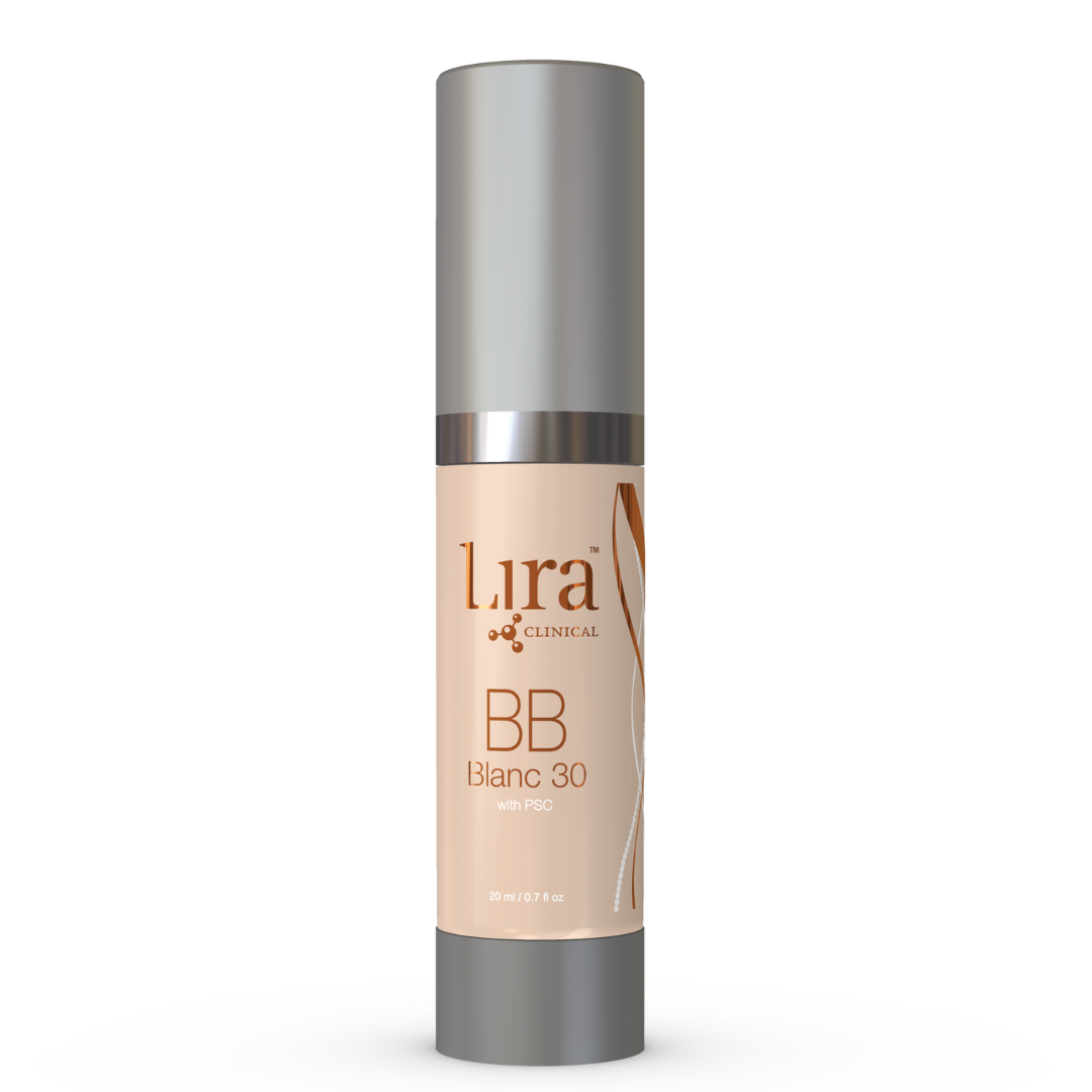Lira Clinical BB Blanc 30 tinted moisturizer bottle with pump, light shade, 0.7 oz